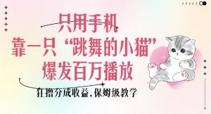 只用手机靠一只“跳舞的小猫”爆发百万播放,狂撸分成收益,保姆级教学|淘骐网赚资源库