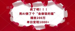 疯了吧!用AI做了个“会做饭的猫”,播放200万,单日变现1k|淘骐网赚资源库