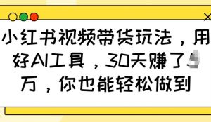 小红书视频带货玩法,用好AI工具,30天收益过W,你也能轻松做到|淘骐网赚资源库