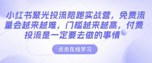 小红书聚光投流陪跑实战营,免费流量会越来越难,门槛越来越高,付费投流是一定要去做的事情|淘骐网赚资源库