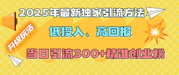 2025年最新独家引流方法,低投入高回报?当日引流300+精准创业粉|淘骐网赚资源库