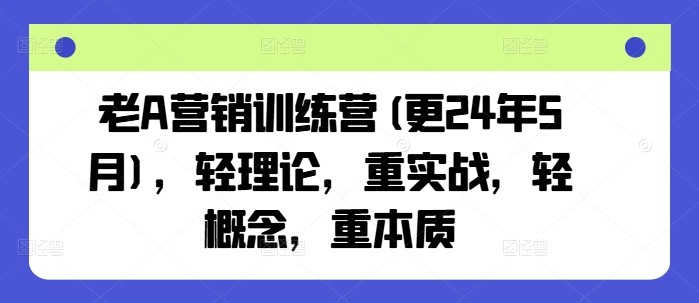 老A营销训练营(更25年1月)，轻理论，重实战，轻概念，重本质|淘骐网赚资源库