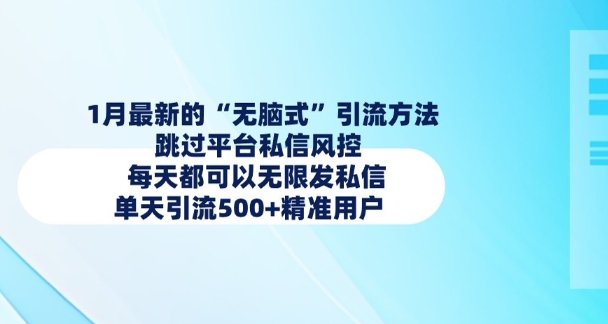 1月最新的无脑式引流方法，跳过平台私信风控，每天都可以无限发私信，单天引流500+精准用户|淘骐网赚资源库