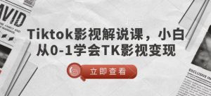 TikTok影视解说课，小白从0-1学会TK影视变现|淘骐网赚资源库