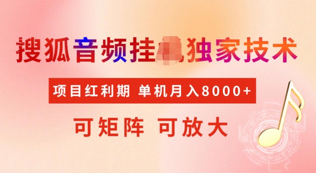 首发搜狐音频挂JI,项目红利期,可矩阵可放大,稳定月入5k【揭秘】|淘骐网赚资源库