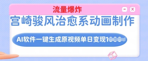 宫崎骏风治愈系动画制作,AI软件一键生成原创视频流量爆炸,单日变现多张,详细实操流程|淘骐网赚资源库