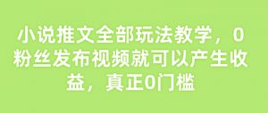 小说推文全部玩法教学,0粉丝发布视频就可以产生收益,真正0门槛|淘骐网赚资源库