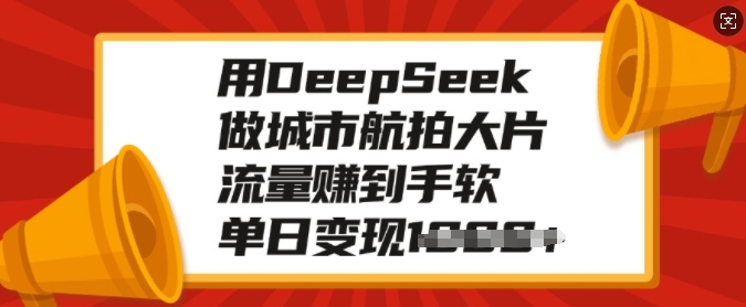 用DeepSeek做城市航拍大片,流量赚到手软,单日变现多张|淘骐网赚资源库