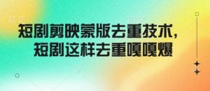 短剧剪映蒙版去重技术，短剧这样去重嘎嘎爆|淘骐网赚资源库