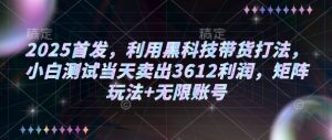2025首发，利用黑科技带货打法，小白测试当天卖出3612利润，矩阵玩法+无限账号【揭秘】|淘骐网赚资源库