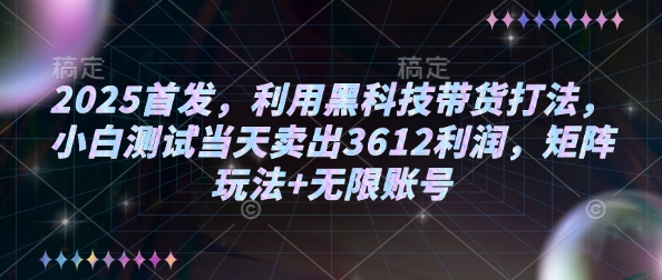 2025首发,利用黑科技带货打法,小白测试当天卖出3612利润,矩阵玩法+无限账号【揭秘】|淘骐网赚资源库