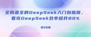 全网最全的DeepSeek入门到指南，看完DeepSeek效率提升80%(建议收藏)|淘骐网赚资源库