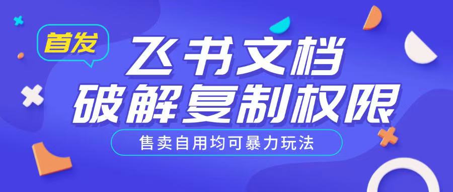 首发飞书文档破解复制权限,售卖自用均可暴力玩法|淘骐网赚资源库