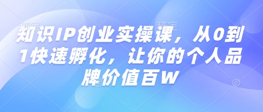 知识IP创业实操课，从0到1快速孵化，让你的个人品牌价值百W|淘骐网赚资源库