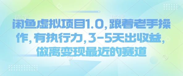 闲鱼虚拟项目1.0，跟着老手操作，有执行力，3-5天出收益，做离变现最近的赛道|淘骐网赚资源库