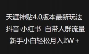 天涯神贴4.0版本最新玩法,抖音·小红书自带人群流量,新手小白轻松月入过W|淘骐网赚资源库