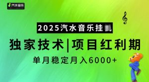 2025汽水音乐挂JI，独家技术，项目红利期，稳定月入5k【揭秘】|淘骐网赚资源库