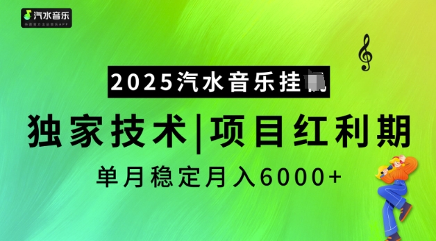 2025汽水音乐挂JI，独家技术，项目红利期，稳定月入5k【揭秘】|淘骐网赚资源库