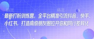 最新打粉训练营,全平台精准引流抖音、快手、小红书,打造高级朋友圈拉开你和同行差异化|淘骐网赚资源库