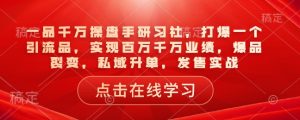 一品千万操盘手研习社,打爆一个引流品,实现百万千万业绩,爆品裂变,私域升单,发售实战|淘骐网赚资源库