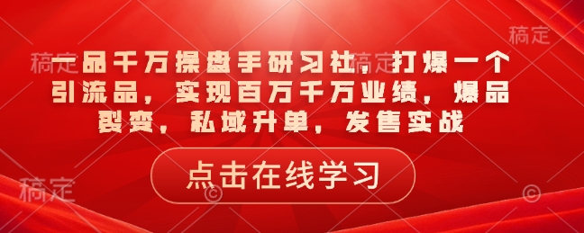 一品千万操盘手研习社,打爆一个引流品,实现百万千万业绩,爆品裂变,私域升单,发售实战|淘骐网赚资源库