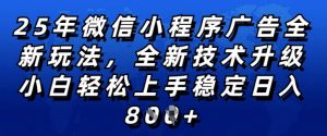 2025年微信小程序全新玩法纯小白易上手,稳定日入多张,技术全新升级,全网首发【揭秘】|淘骐网赚资源库