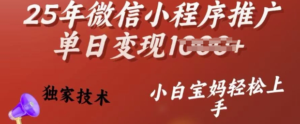 25年微信小程序推广单日变现多张,独家技术,小白宝妈轻松上手【揭秘】|淘骐网赚资源库