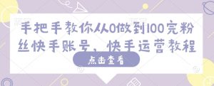 手把手教你从0做到100完粉丝快手账号，快手运营教程|淘骐网赚资源库