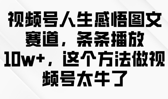 视频号人生感悟图文赛道,条条播放10w+,这个方法做视频号太牛了|淘骐网赚资源库