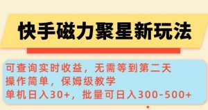 快手磁力新玩法,可查询实时收益,单机30+,批量可日入3到5张【揭秘】|淘骐网赚资源库