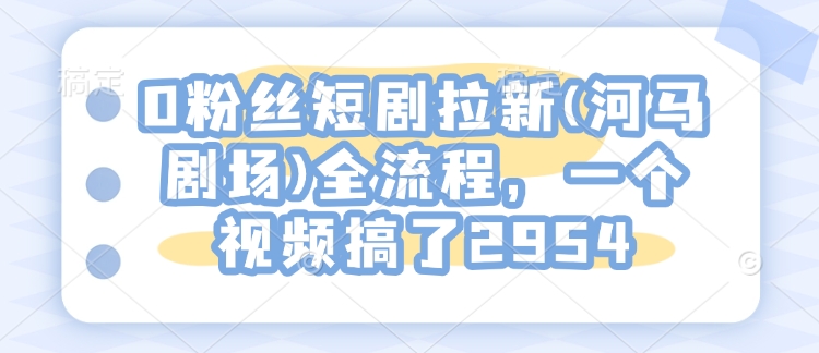 0粉丝短剧拉新(河马剧场)全流程，一个视频搞了2954|淘骐网赚资源库