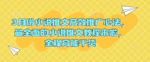 3月份小说推文高效推广心法,最全面的小说推文教程来啦,全程高能干货|淘骐网赚资源库