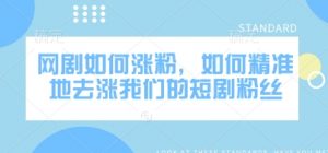 网剧如何涨粉,如何精准地去涨我们的短剧粉丝|淘骐网赚资源库