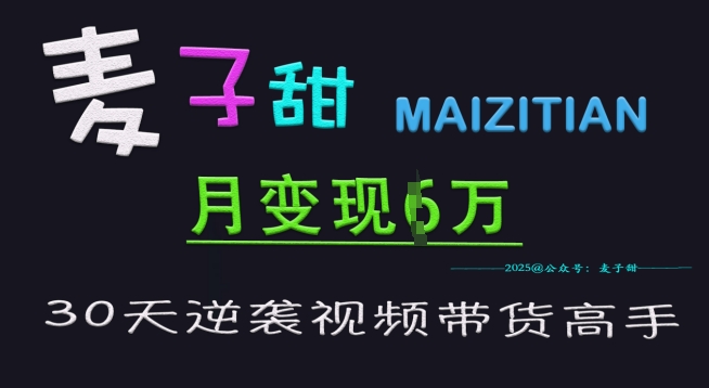 麦子甜30天逆袭视频带货高手,单月变现6W加特训营|淘骐网赚资源库