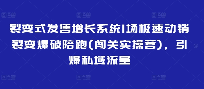 裂变式发售增长系统1场极速动销裂变爆破陪跑(闯关实操营),引爆私域流量|淘骐网赚资源库