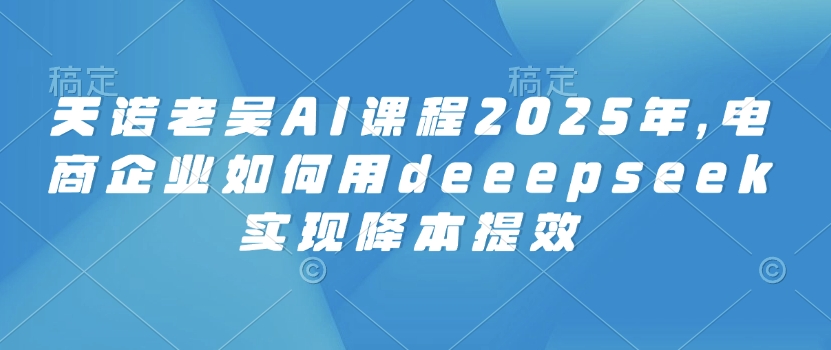 天诺老吴AI课程2025年,电商企业如何用deeepseek实现降本提效|淘骐网赚资源库