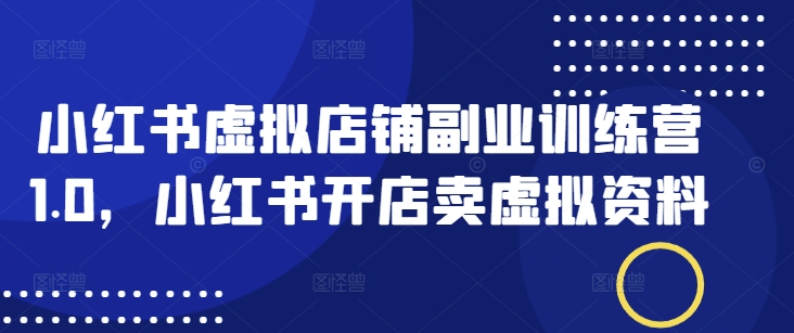 小红书虚拟店铺副业训练营1.0,小红书开店卖虚拟资料|淘骐网赚资源库