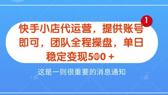 【快手小店代运营3.0】,模式新升级,收益五五分,稳定单日8张【揭秘】|淘骐网赚资源库