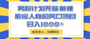 男粉计划无脑躺Z,顺应人性的风口项目,谁发谁火,加爆微信,日入多张【揭秘】|淘骐网赚资源库