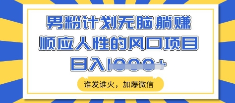 男粉计划无脑躺Z,顺应人性的风口项目,谁发谁火,加爆微信,日入多张【揭秘】|淘骐网赚资源库