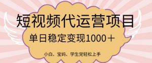2025最新风口项目,短视频代运营日入多张【揭秘】|淘骐网赚资源库