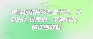 爆款短剧视频去重手法，让你99%过原创，亲测有效，附详细教程|淘骐网赚资源库
