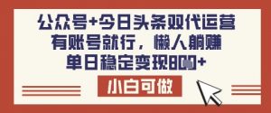 公众号+今日头条双代运营，有账号就行，单日稳定变现8张【揭秘】|淘骐网赚资源库