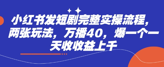 小红书发短剧完整实操流程，两张玩法，万播40，爆一个一天收收益上千|淘骐网赚资源库