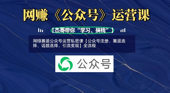网创赛道公众号运营私密课【公众号注册、赛道选择、话题选择、引流变现】全流程|淘骐网赚资源库