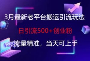 3月最新老平台搬运引流玩法,日引流500+创业粉,流量精准,当天可上手|淘骐网赚资源库