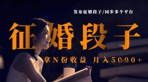 发布征婚段子,同步多个平台,拿N份收益,月入5k|淘骐网赚资源库