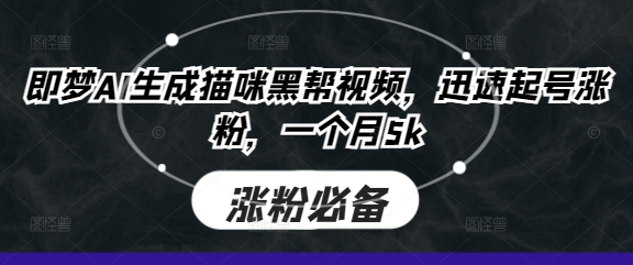 即梦AI生成猫咪黑帮视频,迅速起号涨粉,一个月5k|淘骐网赚资源库