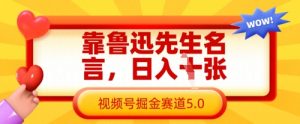 靠鲁迅先生名言,日入数张,视频号掘金赛道5.0|淘骐网赚资源库