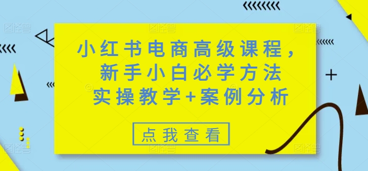 小红书电商高级课程,新手小白必学方法,实操教学+案例分析|淘骐网赚资源库